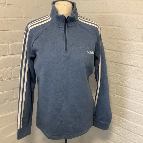 Adidas Quarter Zip Sweatshirt - Size L - Blue & White - P2P 21” - Picture 2 of 11